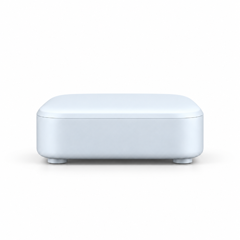 Generated concept rendering of the Home Node: a compact white device with rounded edges.